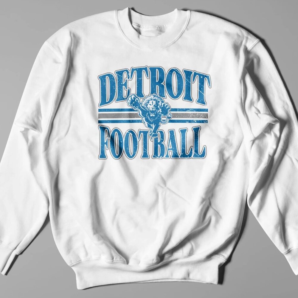 Vintage Detroit Lions NFL White Crewneck Sweatshirt, Retro Detroit Football Tee